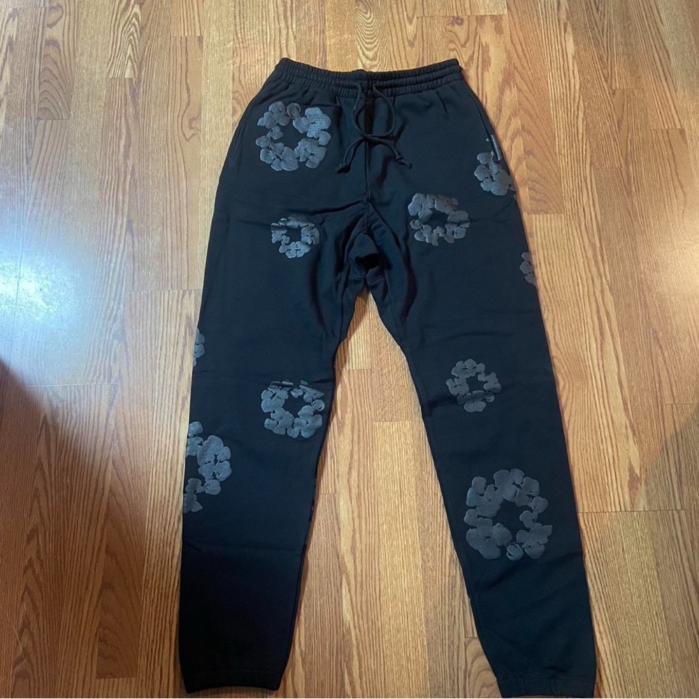 Black Joggers with Gray Floral Pattern